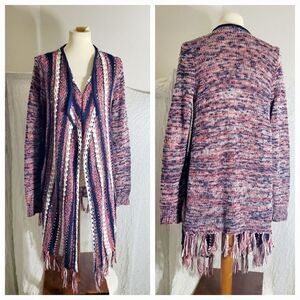 Vanity Open Knit Fringed Sweater Cardigan Size Medium